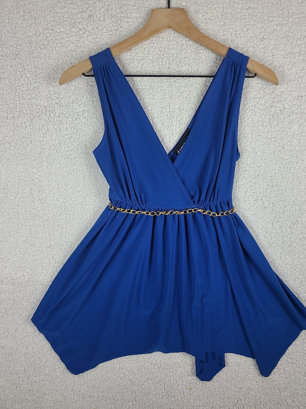 Donutz Int Royal Blue Sleeveless Handkerchief Hem Tunic Top